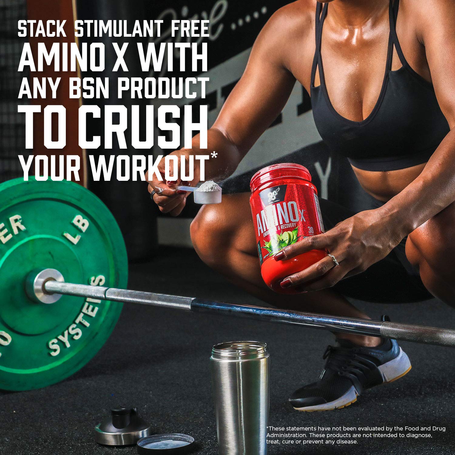 BSN AMINO X nutrition panel highlighting BCAAs and essential amino acids