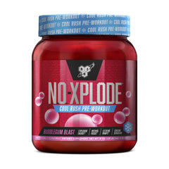 BSN N.O.-XPLODE Cool Rush bottle shows the energizing pre-workout formula for training.