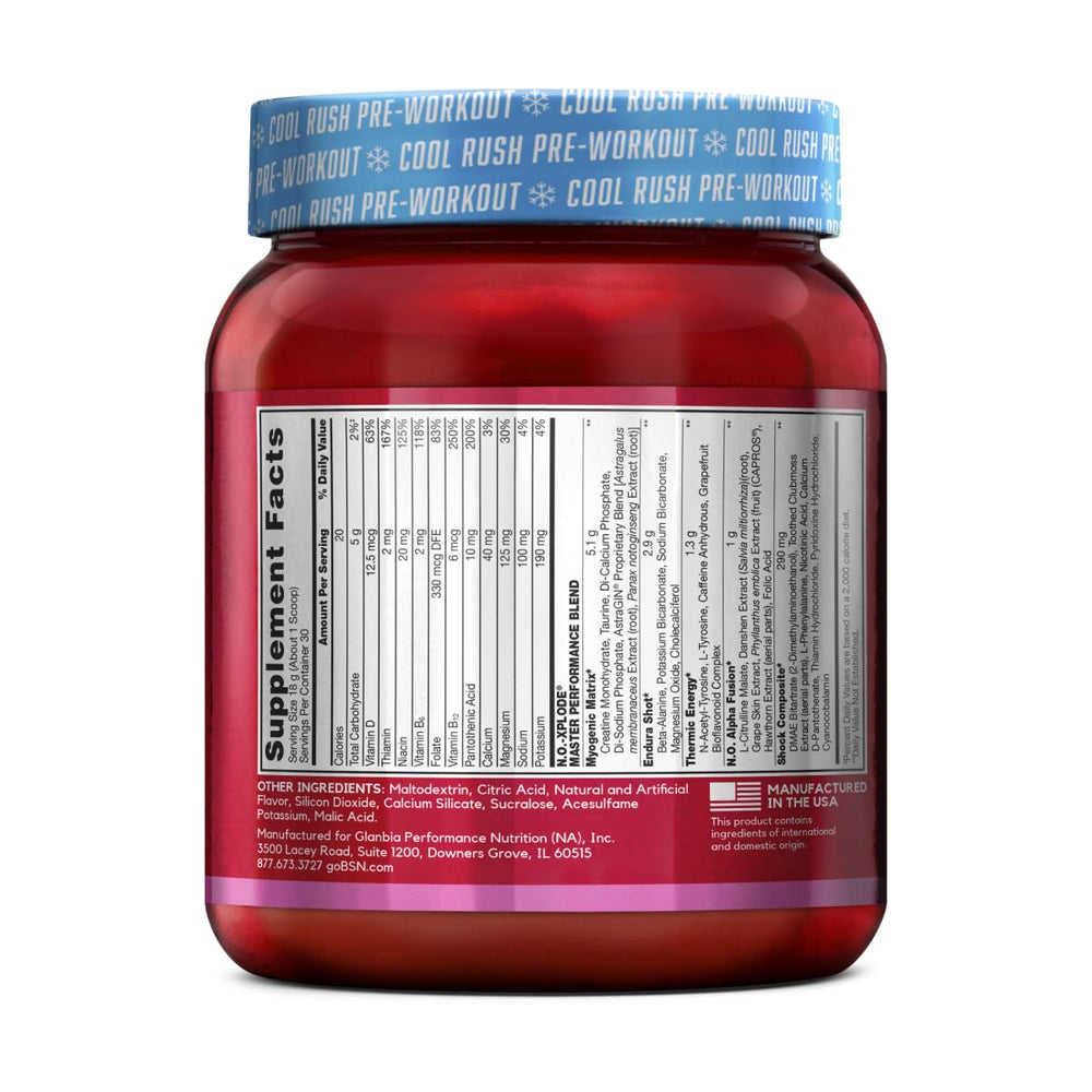BSN N.O.-XPLODE Cool Rush powder being measured for a workout session.