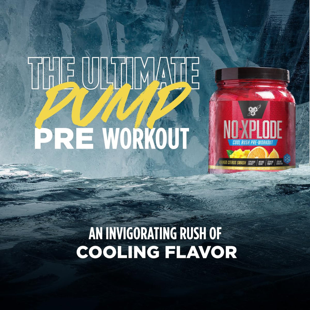 BSN N.O.-XPLODE Cool Rush mixed drink in glass for workouts.