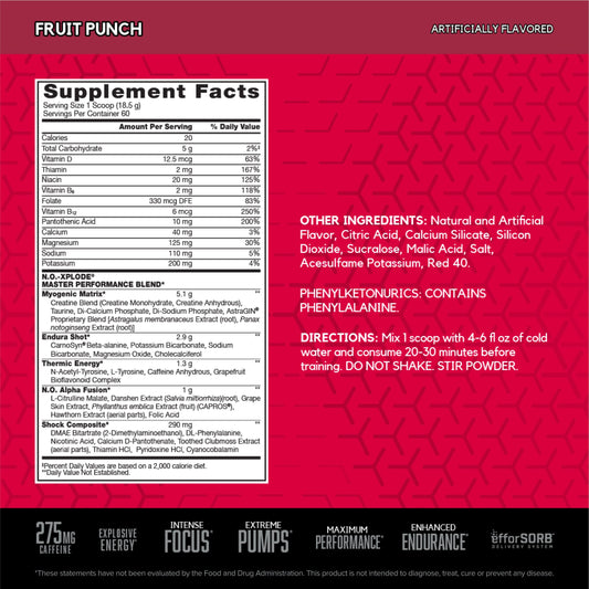 BSN N.O.-XPLODE label detail with energy ingredients