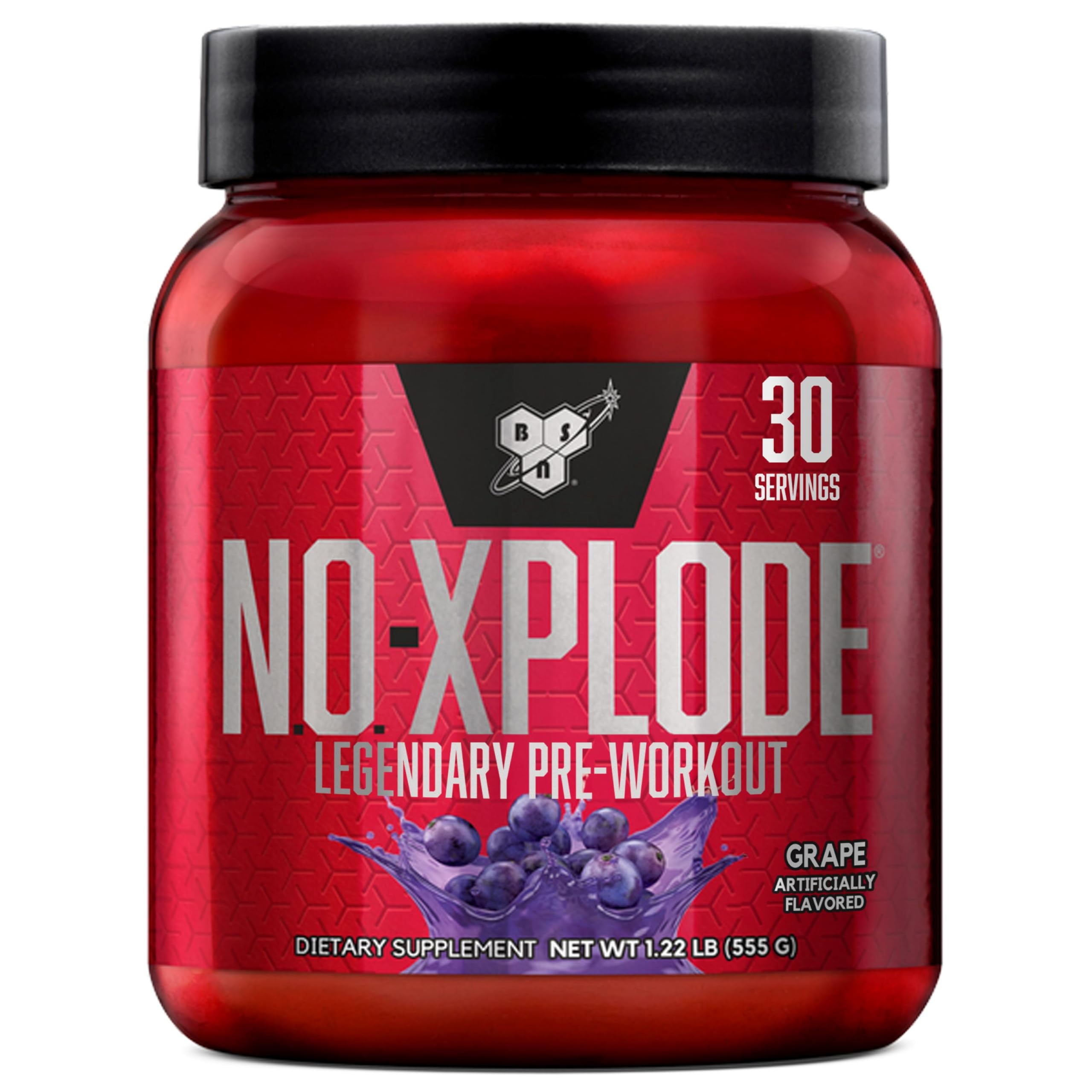 BSN N.O.-XPLODE grape bottle ready for an energizing pre-workout session