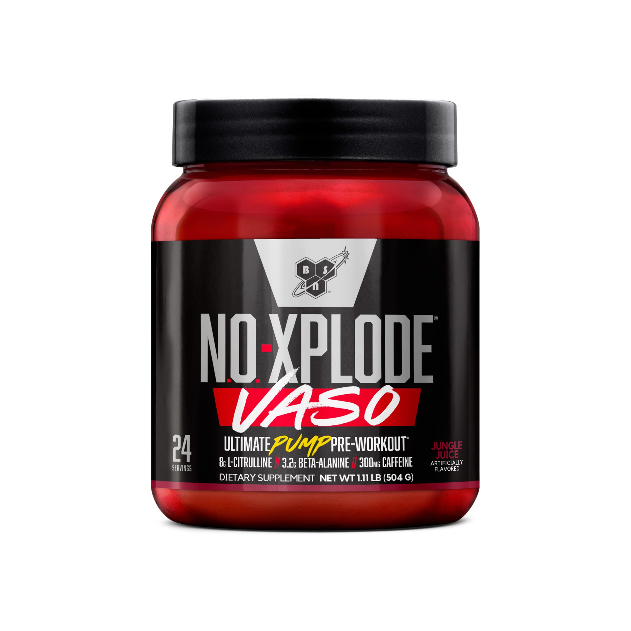 BSN N.O.-XPLODE VASO jar front view with bold branding for pre-workout energy