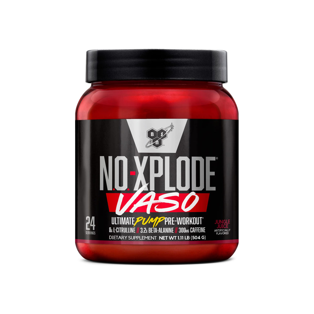 BSN N.O.-XPLODE VASO jar front view with bold branding for pre-workout energy