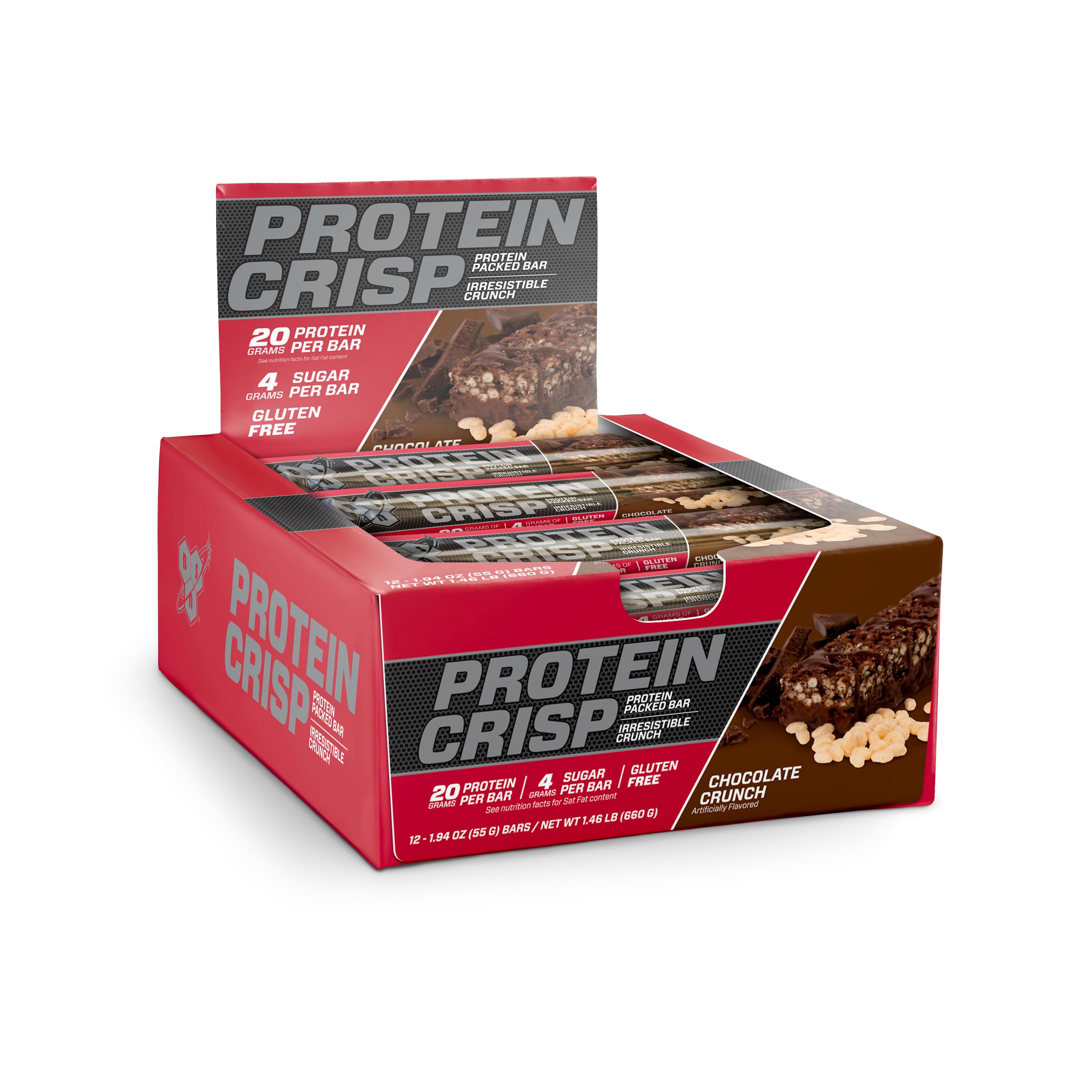 BSN Protein Crisp Bar chocolate crunch pack shot, ready on the go