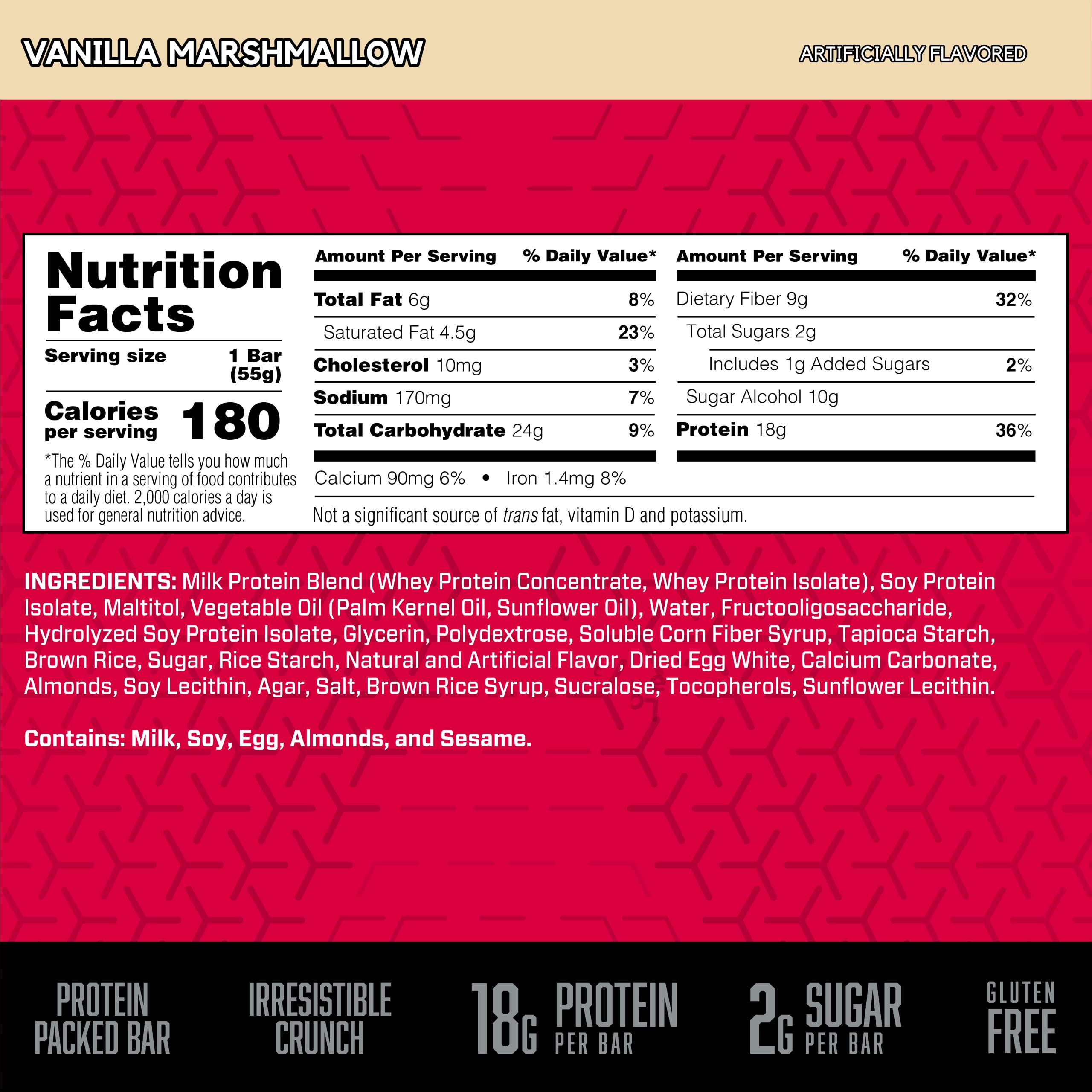 BSN Protein Crisp Bar nutrition panel highlights protein and sugar