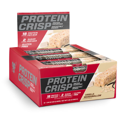 BSN Protein Crisp Bar Vanilla Marshmallow wrapped for on-the-go protein