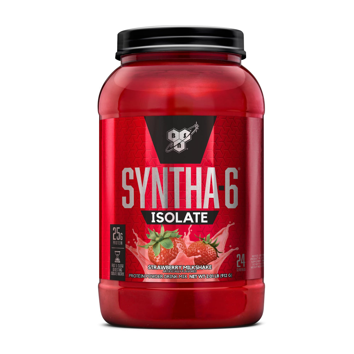 BSN SYNTHA-6 ISOLATE strawberry milkshake container for post-workout recovery.