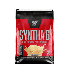 BSN SYNTHA-6 label highlights micellar casein and milk protein isolate blend.