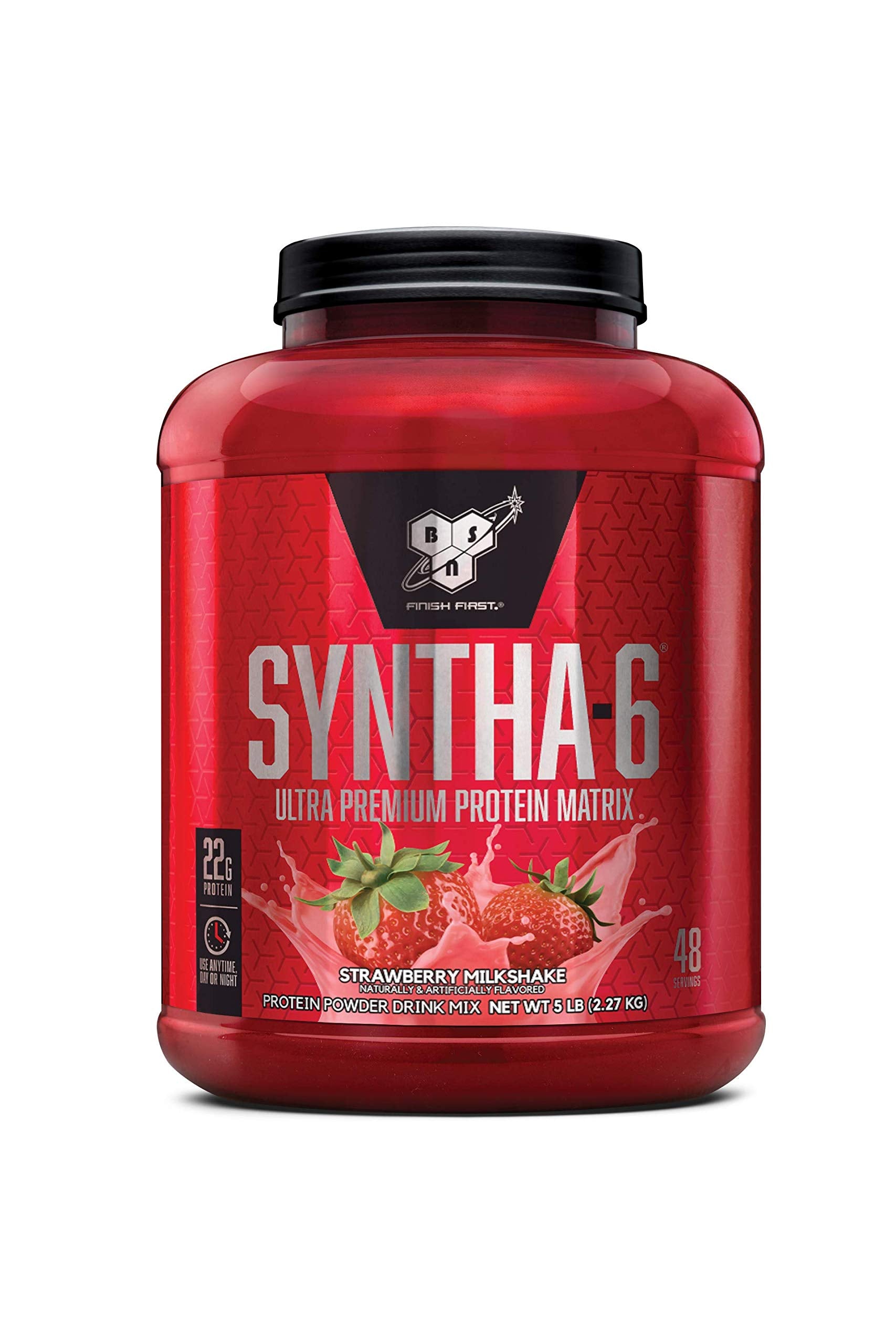 BSN SYNTHA-6 Strawberry Milkshake powder container for post-workout recovery and a shake-like experience