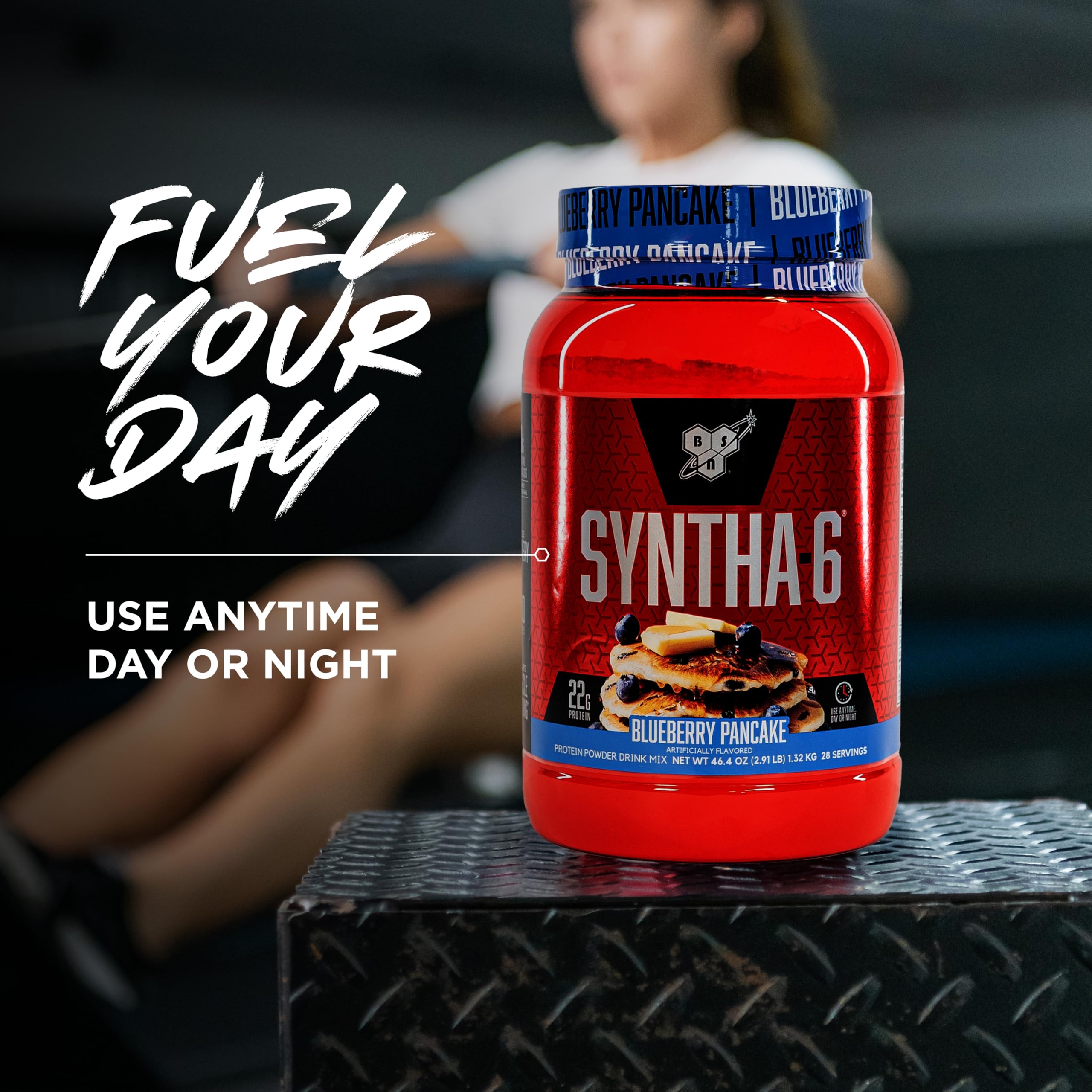 BSN SYNTHA-6 blueberry pancake flavor close-up highlighting taste.