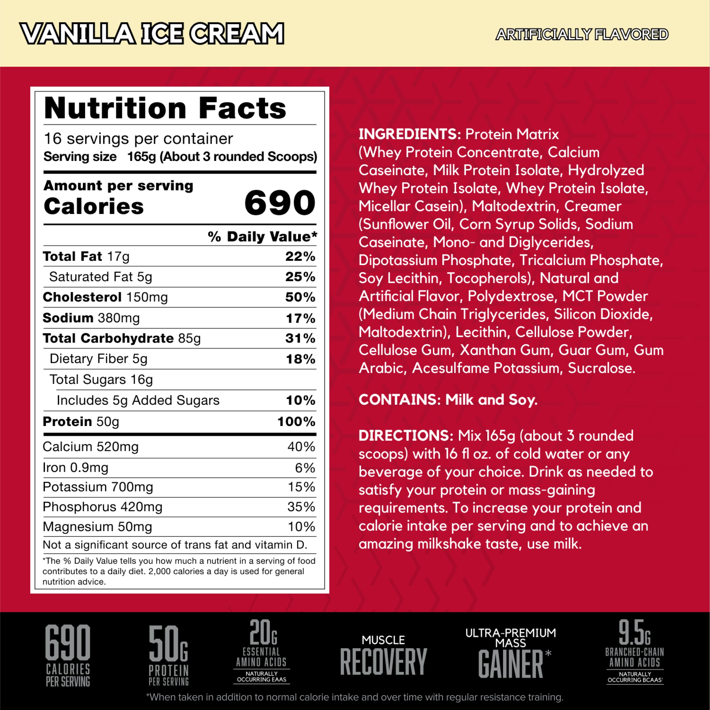 BSN TRUE-MASS measuring scoop over glass of shake for recovery