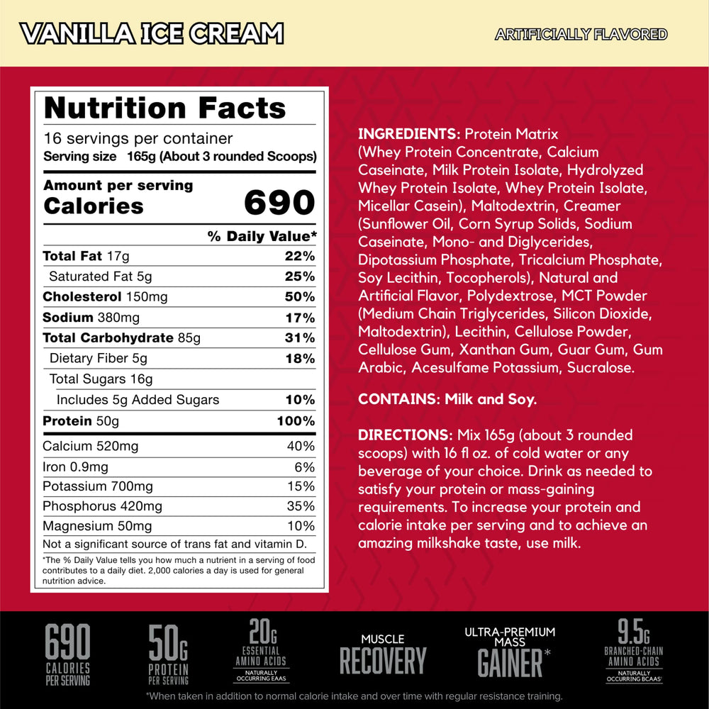 BSN TRUE-MASS measuring scoop over glass of shake for recovery