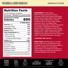 BSN TRUE-MASS measuring scoop over glass of shake for recovery