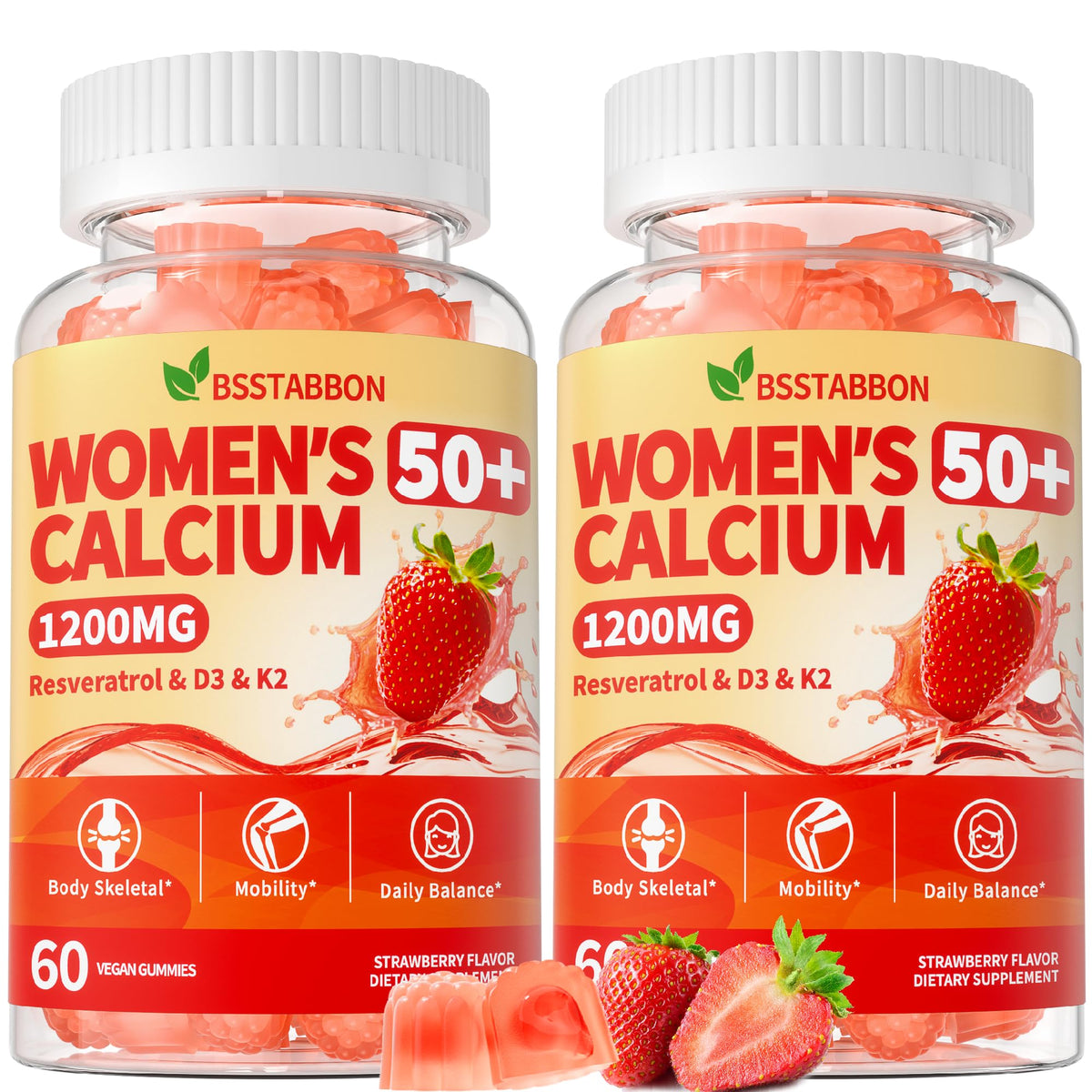 BSSTABBON bottle and label displaying 1200 mg calcium citrate gummies for women 50+