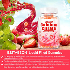 BSSTABBON calcium citrate gummies strawberry-flavor, easy intake for daily wellness routine.
