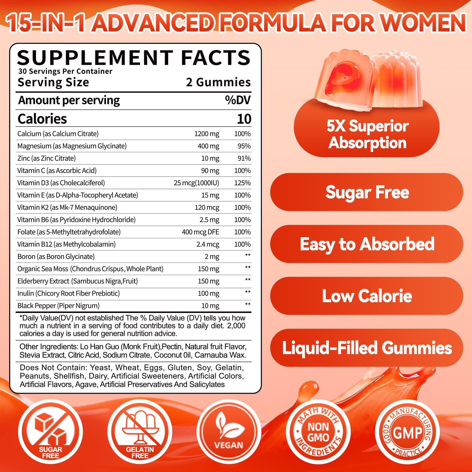 BSSTABBON Calcium Gummies closeup label highlights strawberry flavor and vegan formula