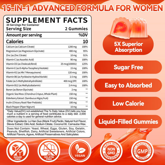 BSSTABBON Calcium Gummies closeup label highlights strawberry flavor and vegan formula