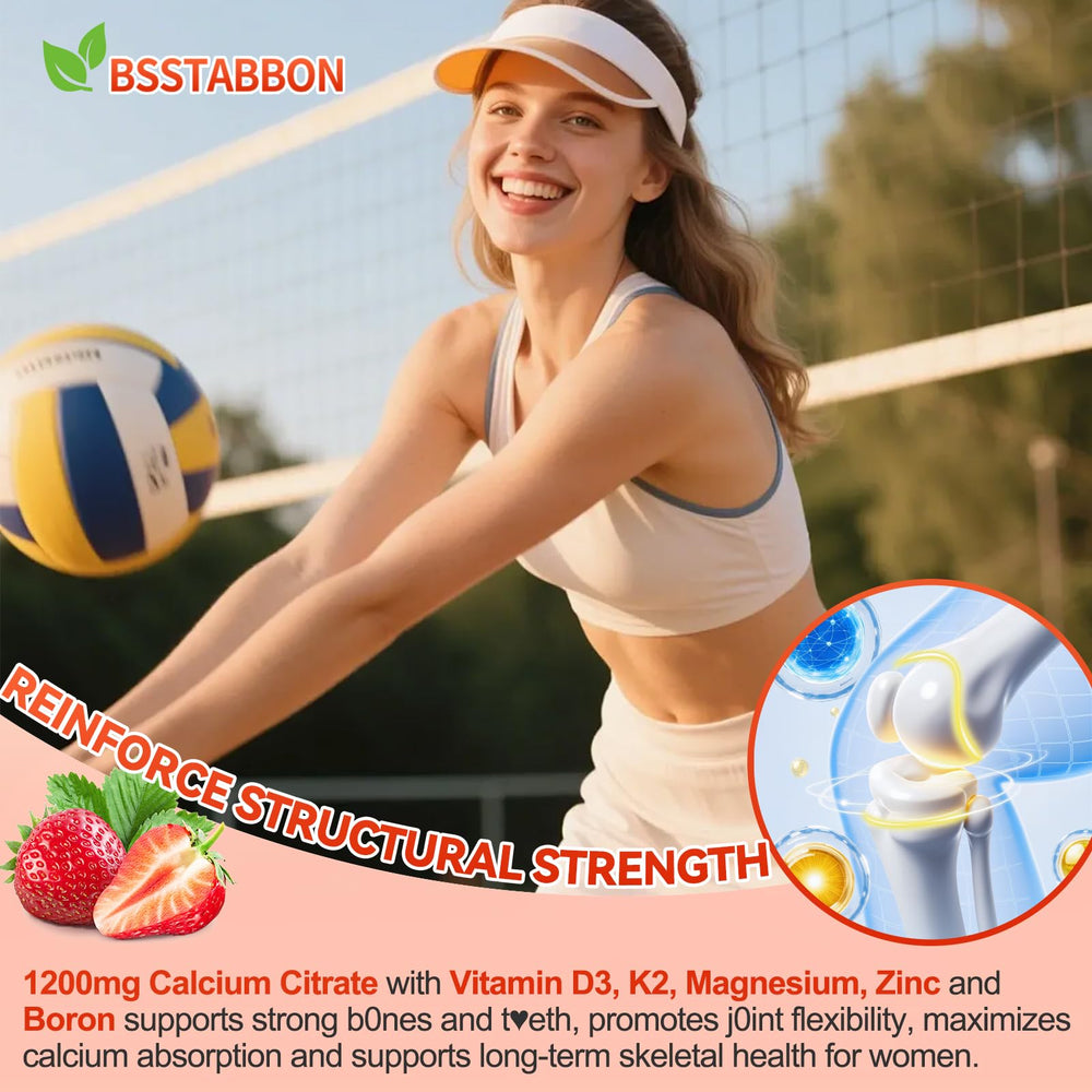 BSSTABBON Calcium Gummies beside a glass of water for easy daily routine