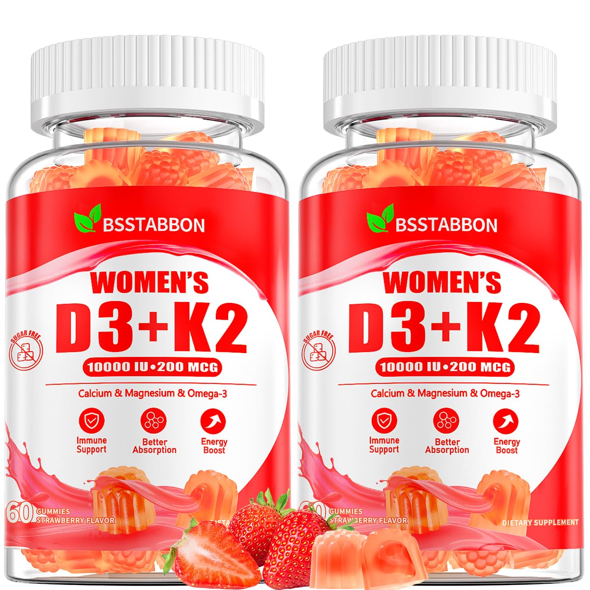 BSSTABBON D3 K2 gummies in a jar for daily immune and energy support.