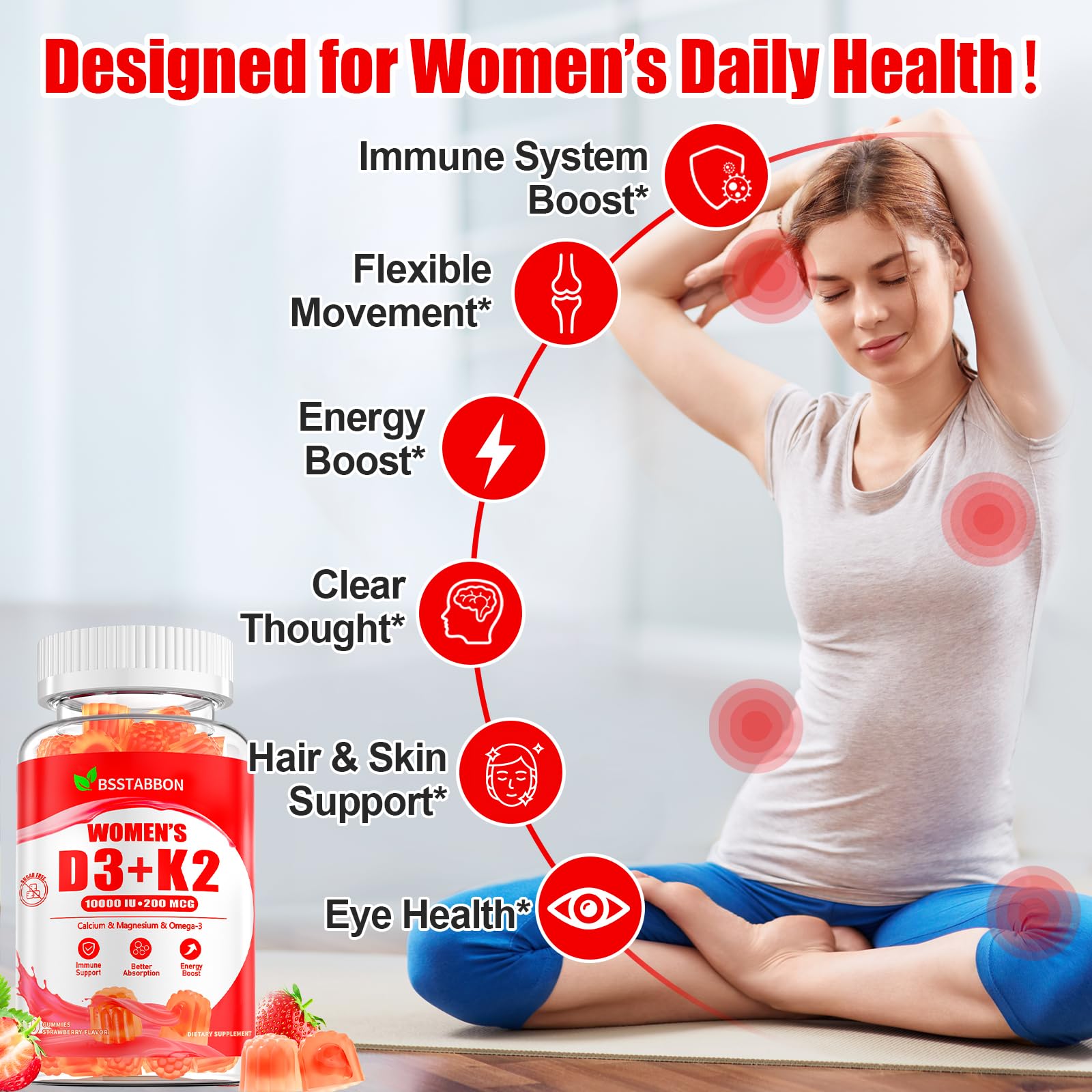 BSSTABBON D3 K2 gummies with protective pectin coating for nutrient stability.