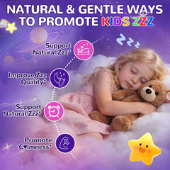 Label highlighting Kid Easy Bedtime Blend with L-Theanine, chamomile and lavender for calm transitions