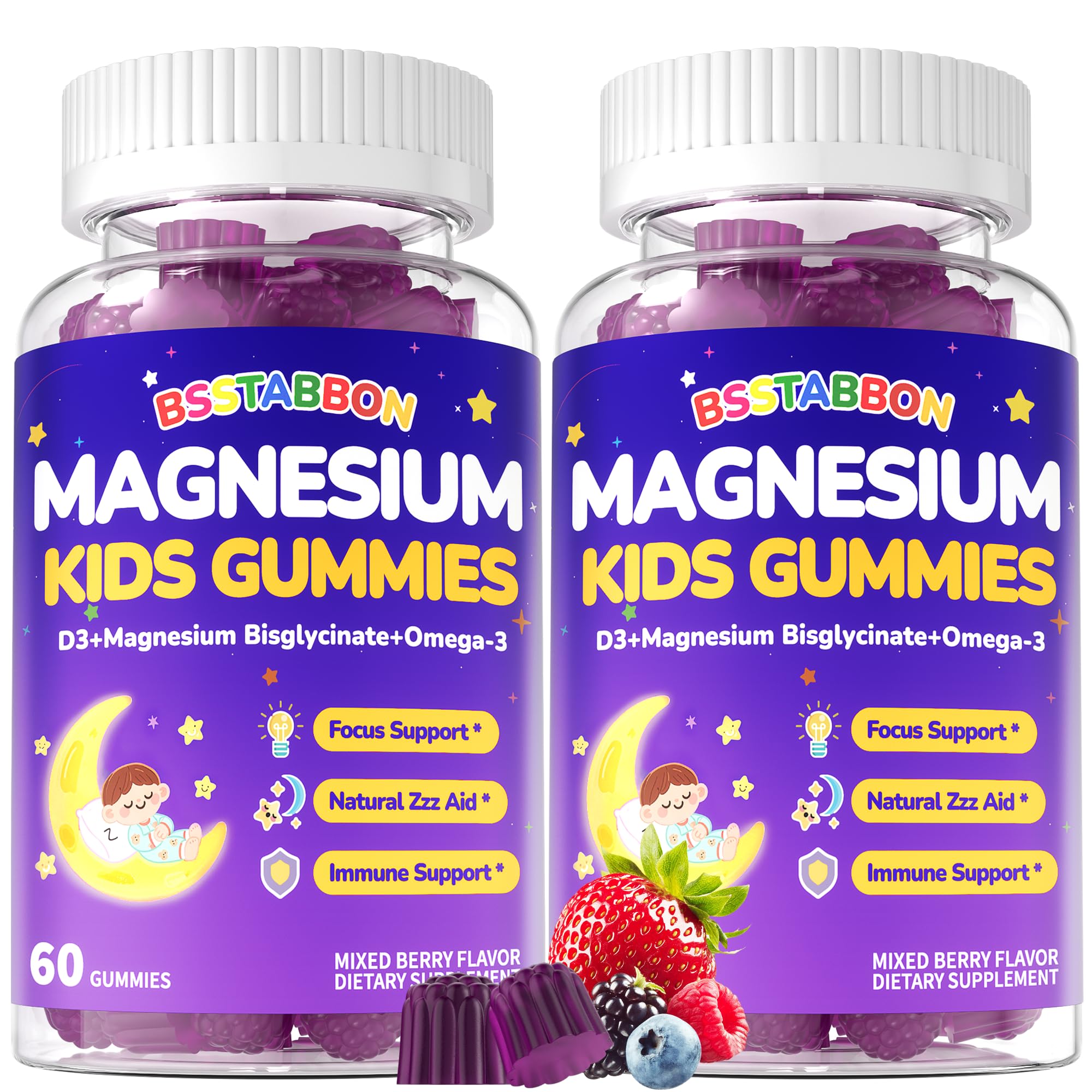 BSSTABBON Kids magnesium glycinate gummies bottle supports gentle nightly calm.