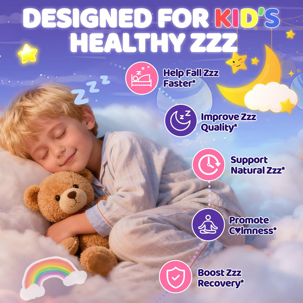 BSSTABBON Kids gummies label highlights L-Theanine and calming botanicals.