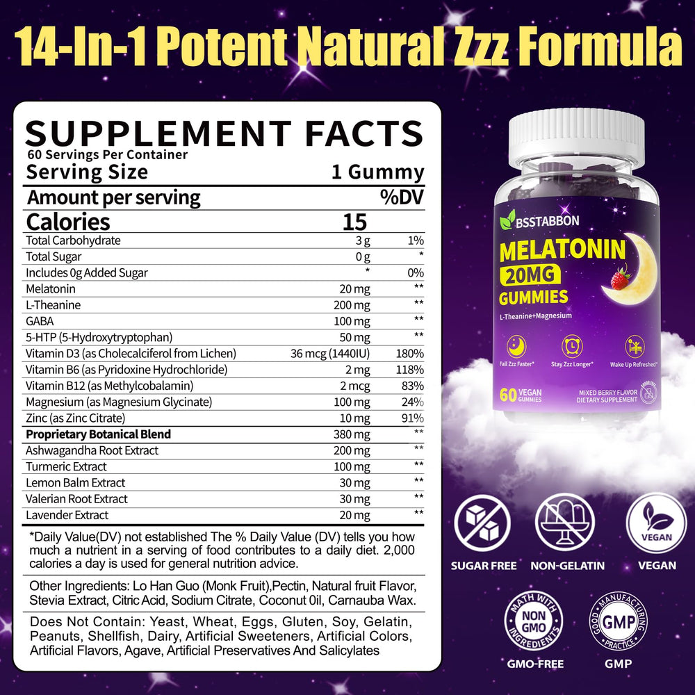 BSSTABBON melatonin gummies closeup berry flavor sugar-free
