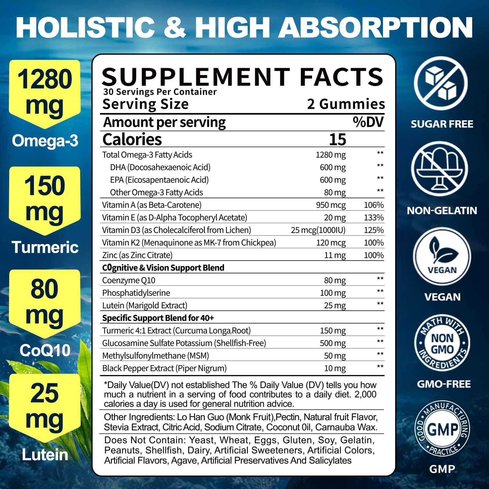BSSTABBON Omega-3 gummies bottle back label showing D3, K2, zinc for nutrient synergy