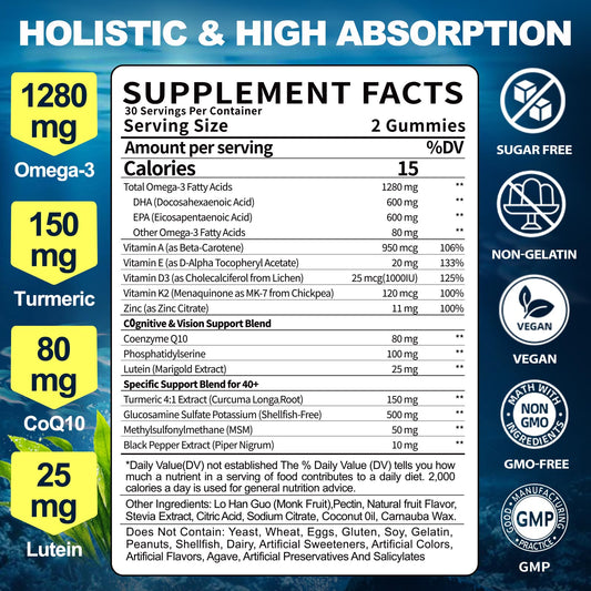 BSSTABBON Omega-3 gummies bottle back label showing D3, K2, zinc for nutrient synergy