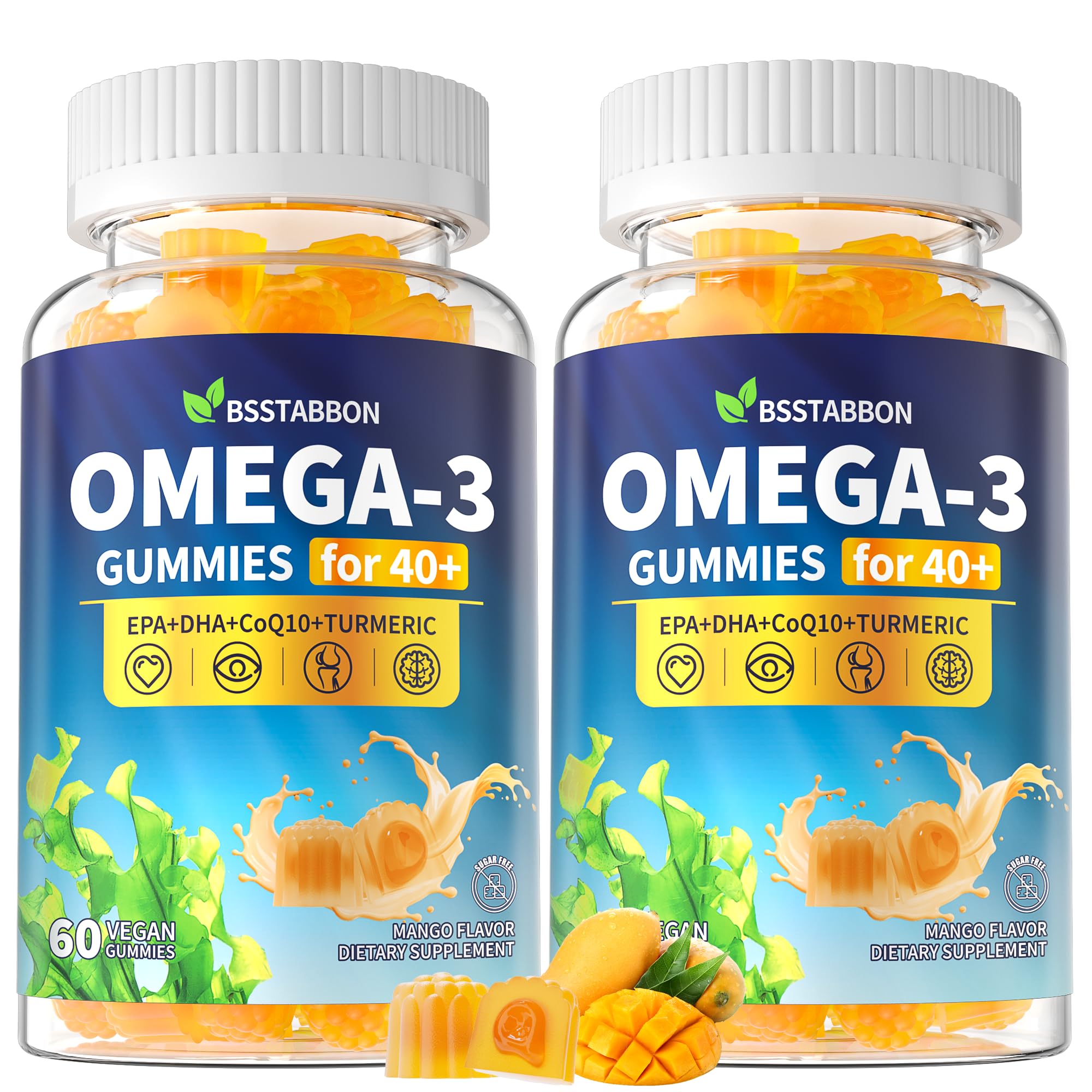 BSSTABBON Omega-3 gummies bottle front highlighting vegan EPA/DHA for adult wellness