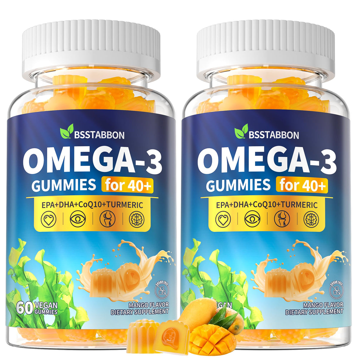 BSSTABBON Omega-3 gummies bottle front highlighting vegan EPA/DHA for adult wellness