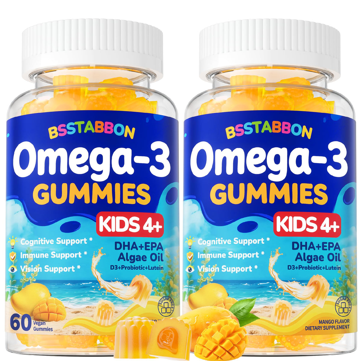 BSSTABBON vegan omega-3 kids bottle gummies for daily cognitive support with kid-friendly taste
