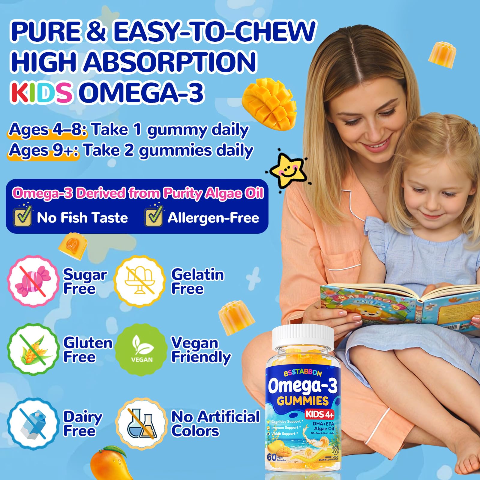BSSTABBON omega-3 kids product close-up showcases liquid-core design for potent delivery