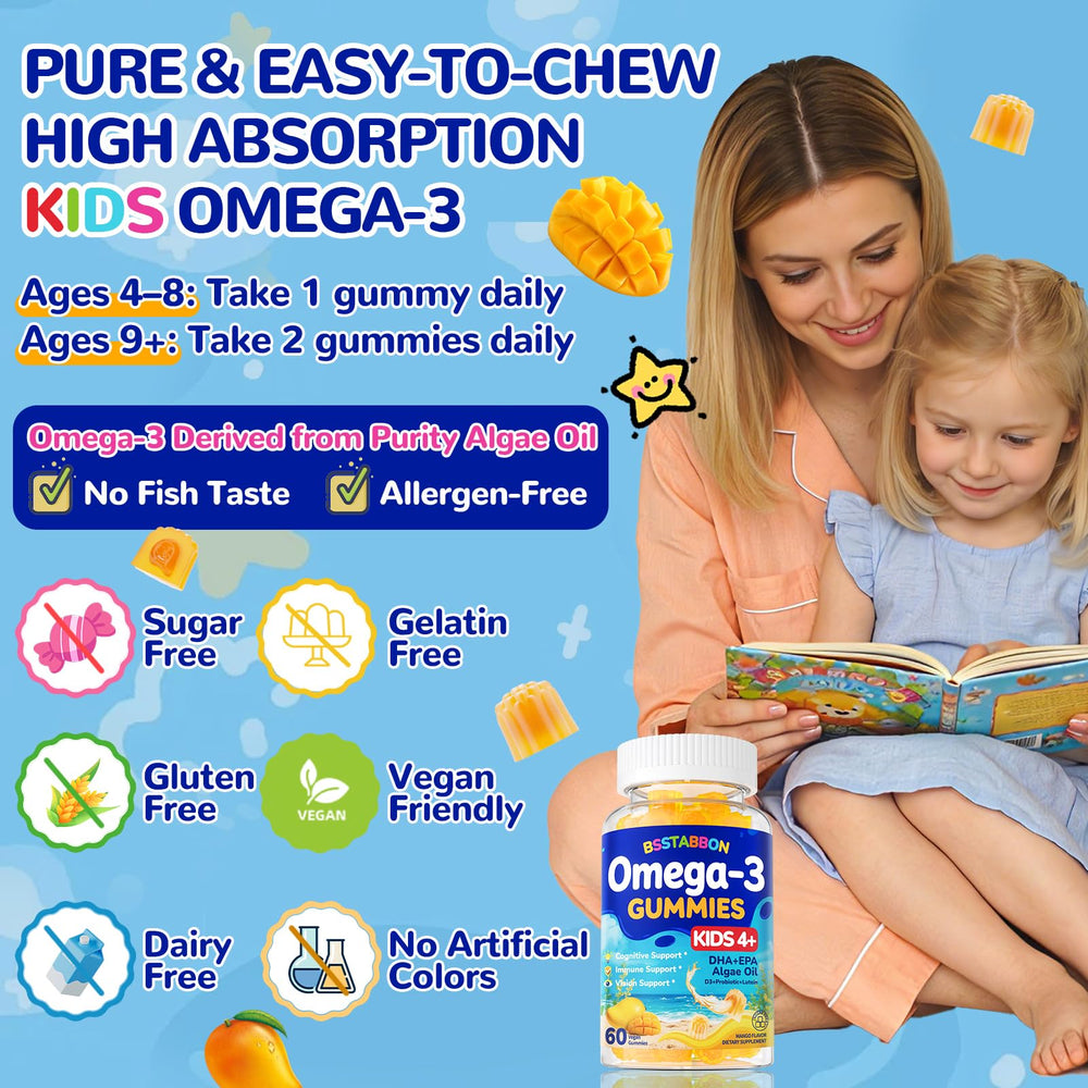 BSSTABBON omega-3 kids product close-up showcases liquid-core design for potent delivery