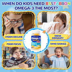 BSSTABBON vegan omega-3 kids packaging view shows clean ingredients and allergen-free profile