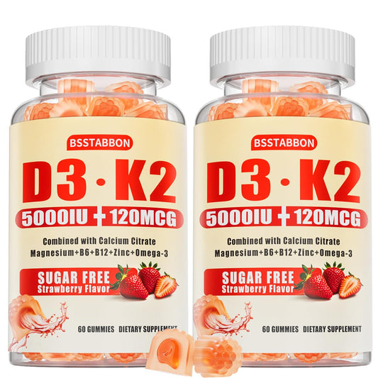 BSSTABBON Vitamin D3 K2 gummies berry bottle supports bone health and immune balance.