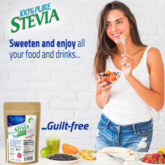 BSweetBNatural stevia powder bottle on kitchen counter