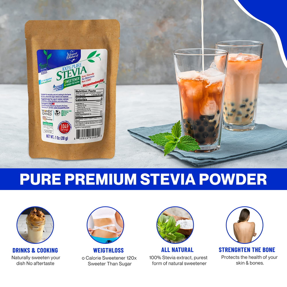 Keto-friendly and vegan BSweetBNatural stevia powder label