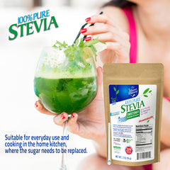 Product display of BSweetBNatural stevia powder on pantry shelf