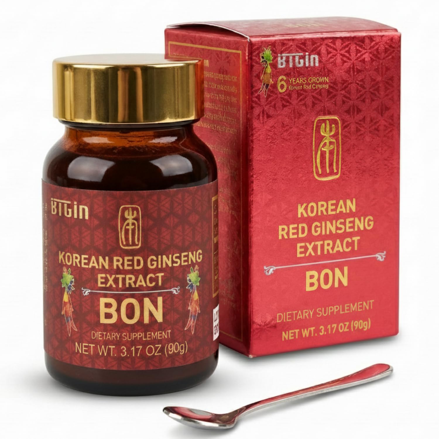 BTGIN Bon Korean Red Panax Ginseng Extract bottle front view for steady energy.