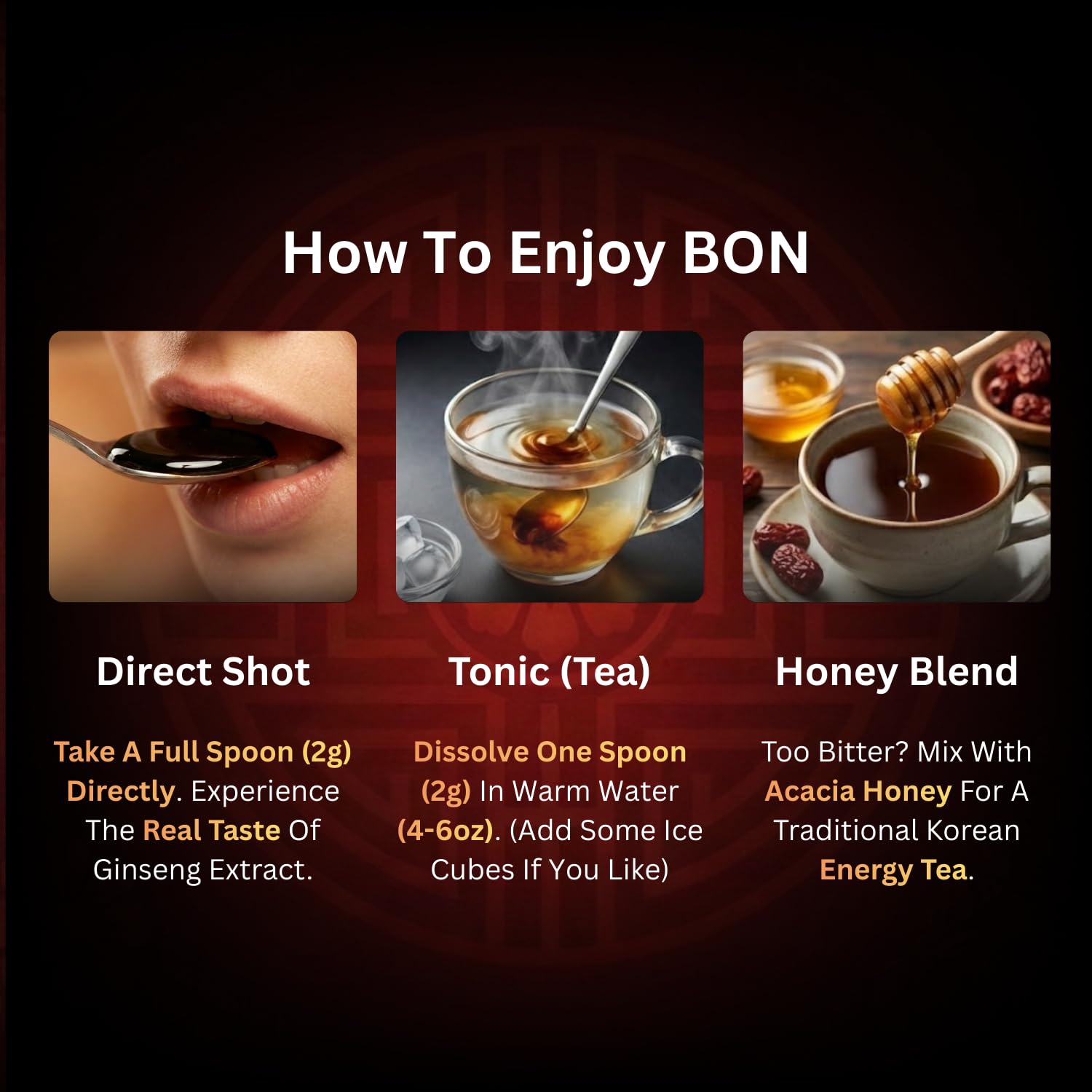 Earthy label design on BTGIN Bon ginseng conveys natural premium quality.