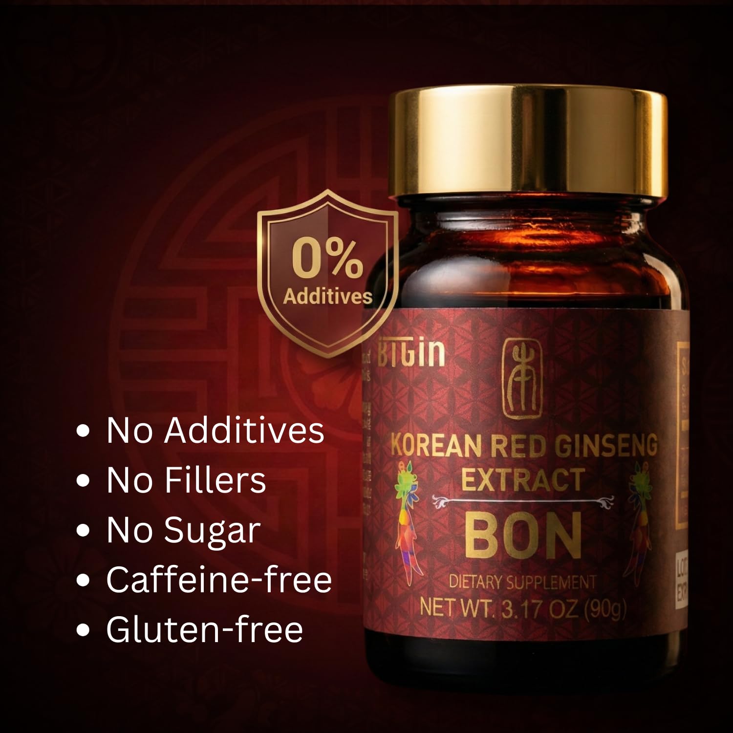 Close-up of six-year red ginseng root texture on BTGIN product.