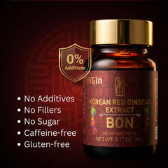 Close-up of six-year red ginseng root texture on BTGIN product.