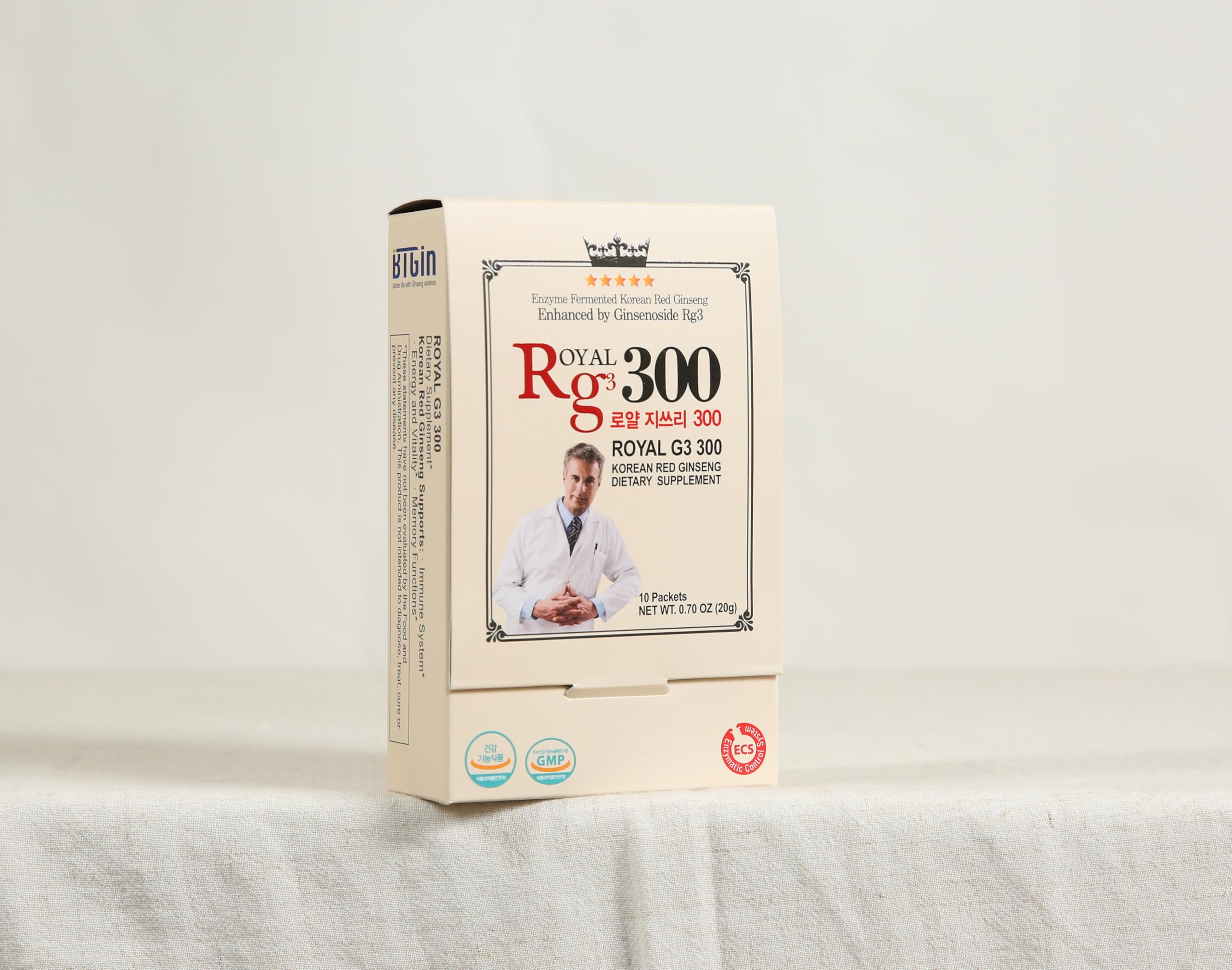 BTGIN Royal G3 300 packet label visible for quick dose accuracy.