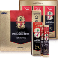 BTGIN Saponin Hanppuri stick pack showing convenient 3000mg dosage for on-the-go use