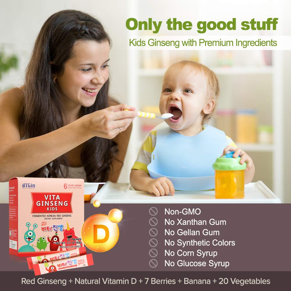 BTGIN Vita Ginseng Kids packet open for easy pouring and mixing