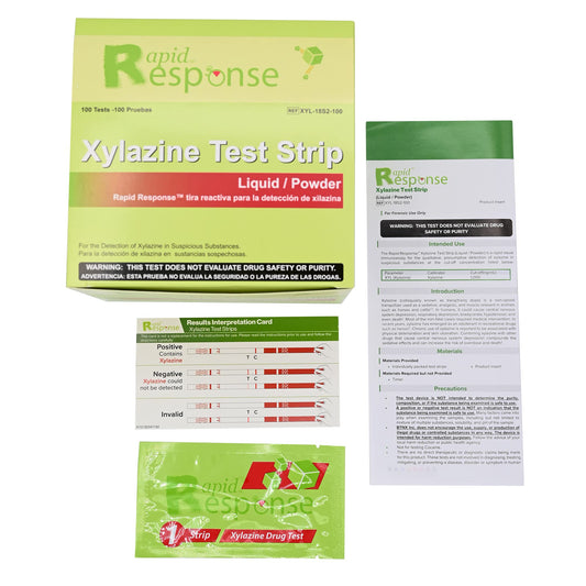 BTNX Rapid Response Xylazine Strip being dipped for rapid on-site testing.