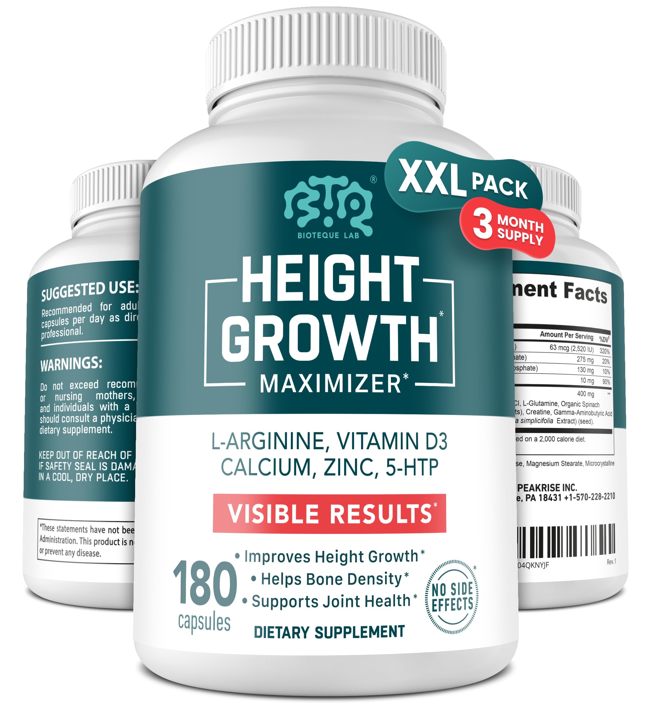 BTQ BIOTEQUE LAB height growth maximizer bottle front showing capsules for height support